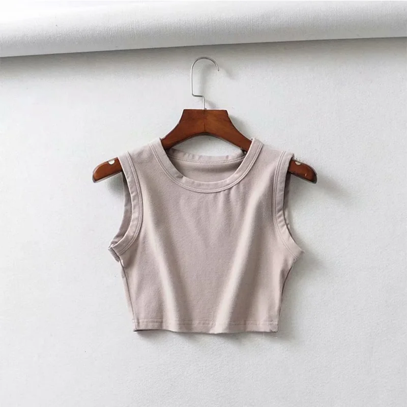 Damski crop top bez rękawów w stylu punk streetwear Beżowy
