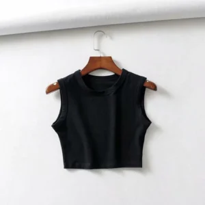 Damski crop top bez rękawów w stylu punk streetwear Czarny