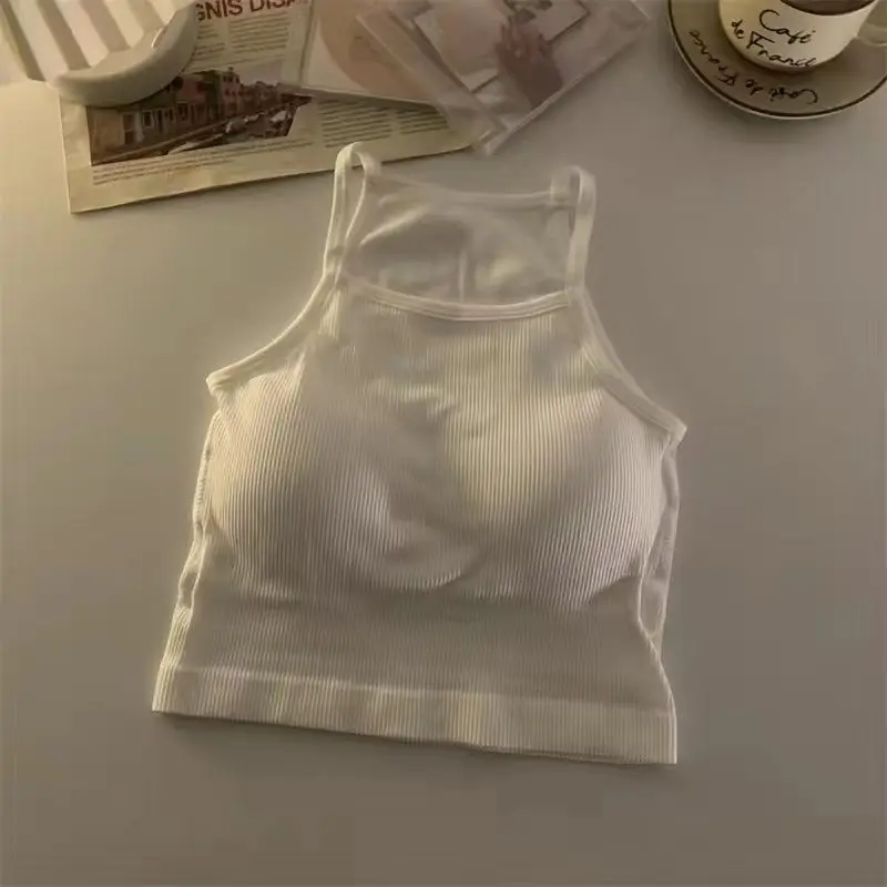Damski crop top bez rękawów z wbudowanym biustonoszem Niebieski