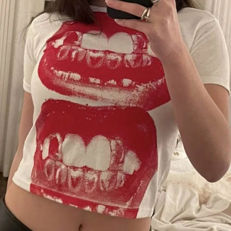 Krótka koszulka damska crop top w stylu gothic Y2K Czerwony