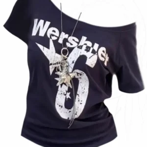 Damski crop top z odkrytymi ramionami w stylu Y2K Granatowy
