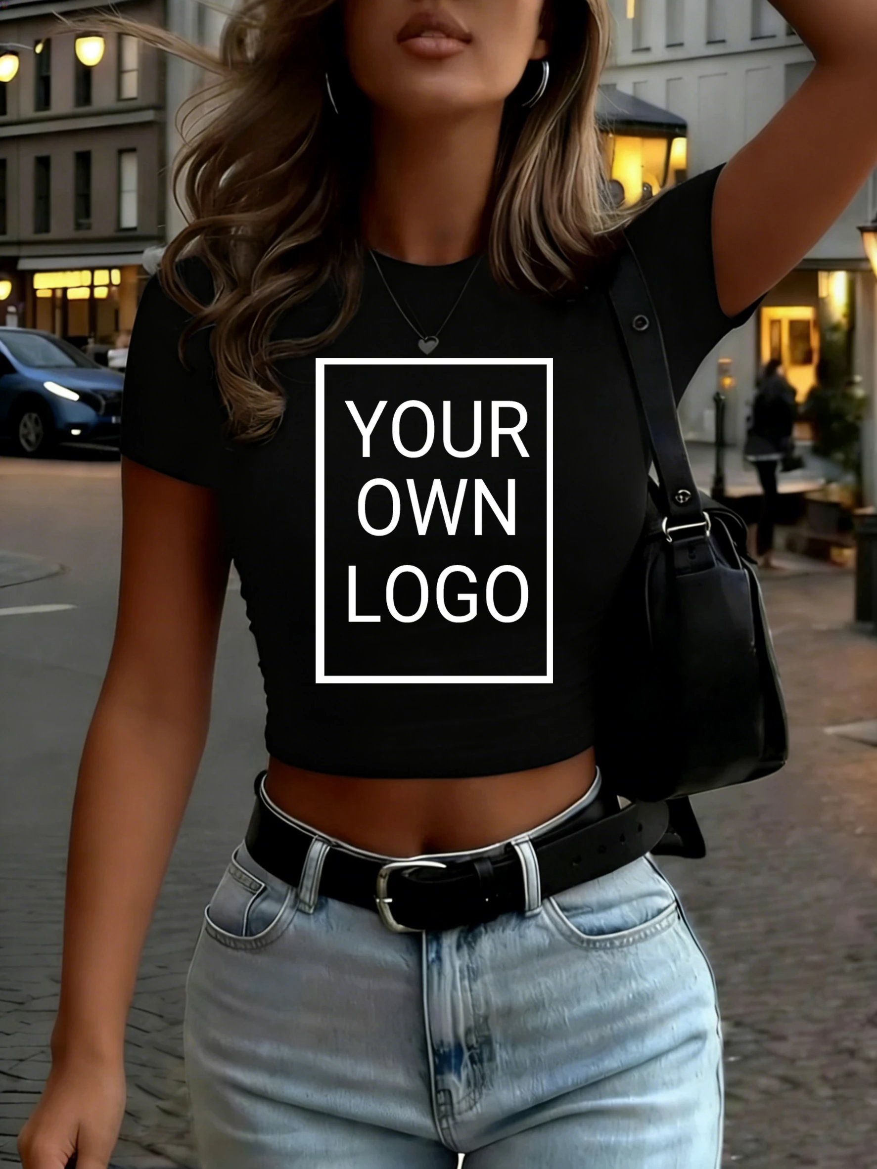 Damski crop top Y2K z krótkim rękawem Czarny