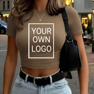 Damski crop top Y2K z krótkim rękawem Brązowy