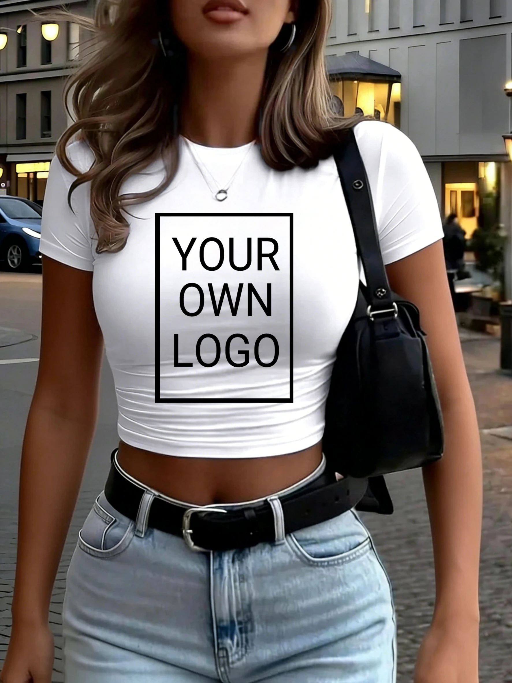 Damski crop top Y2K z krótkim rękawem Biały