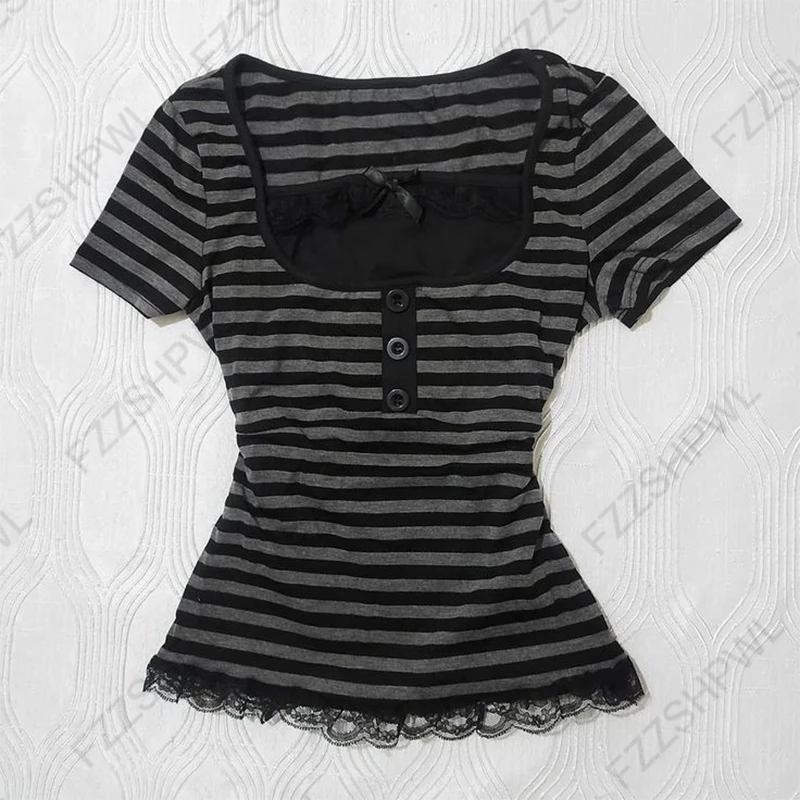 Damski crop top Y2K w stylu vintage z krótkim rękawem Szary