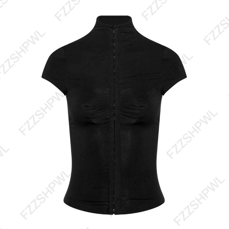 Damski crop top z koronką i kokardą, styl Y2K Black6