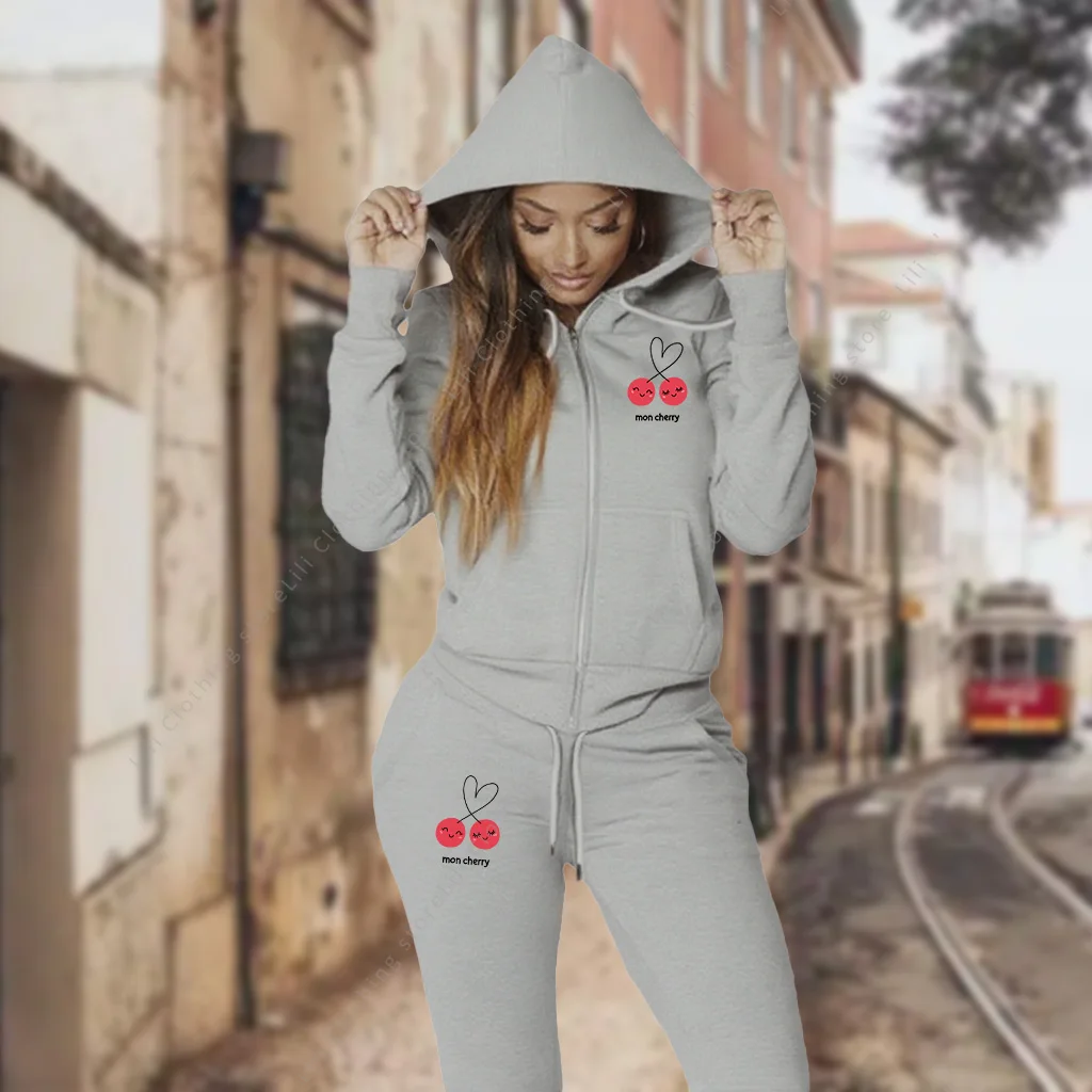 Damski dres dwuczęściowy bluza z kapturem i spodnie Szary