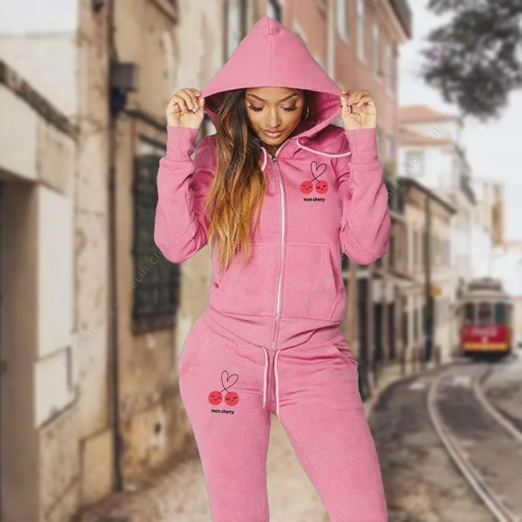Damski dres dwuczęściowy bluza z kapturem i spodnie Różowy