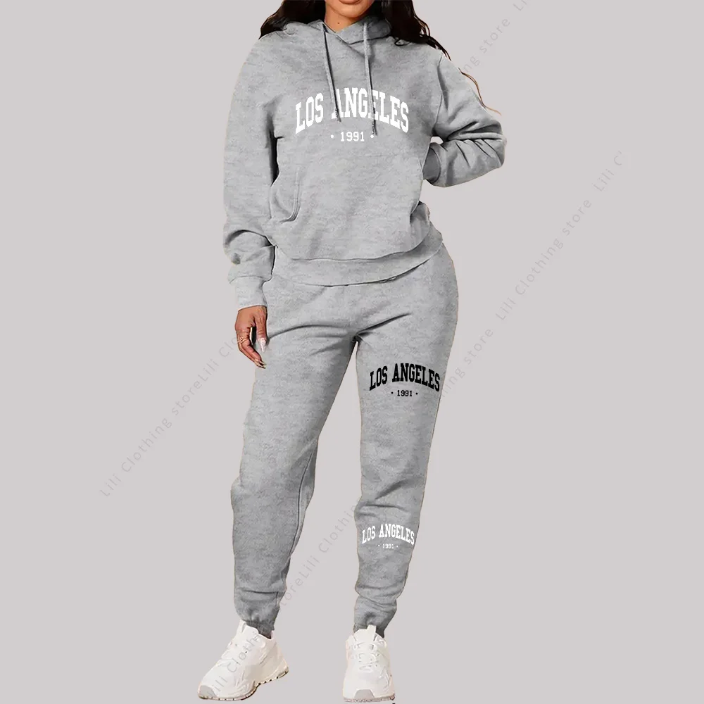 Damski dres dwuczęściowy z bluzą z kapturem Szary