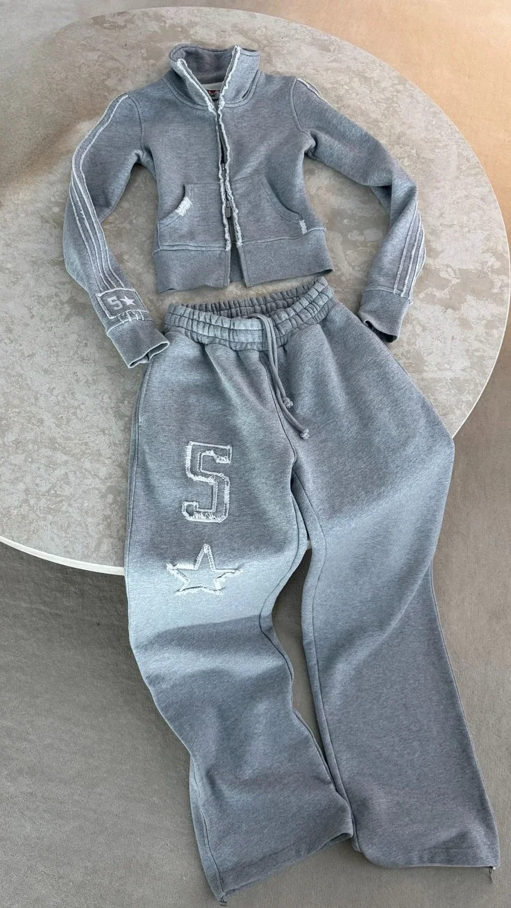Damski dres gotycki z haftem Y2K bluza i spodnie Two piece1