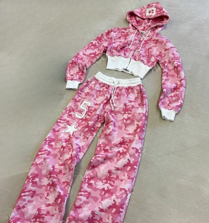 Damski dres gotycki z haftem Y2K bluza i spodnie Two piece2