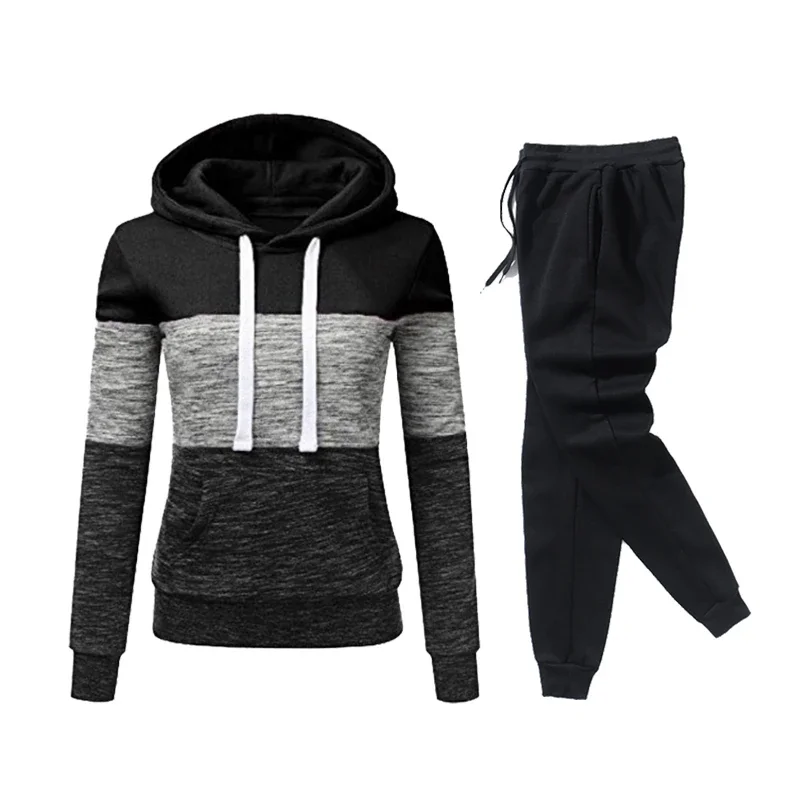 Damski dres komplet bluza z kapturem i spodnie Czarny