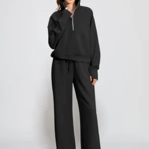 Damski dres komplet bluza i szerokie spodnie Czarny