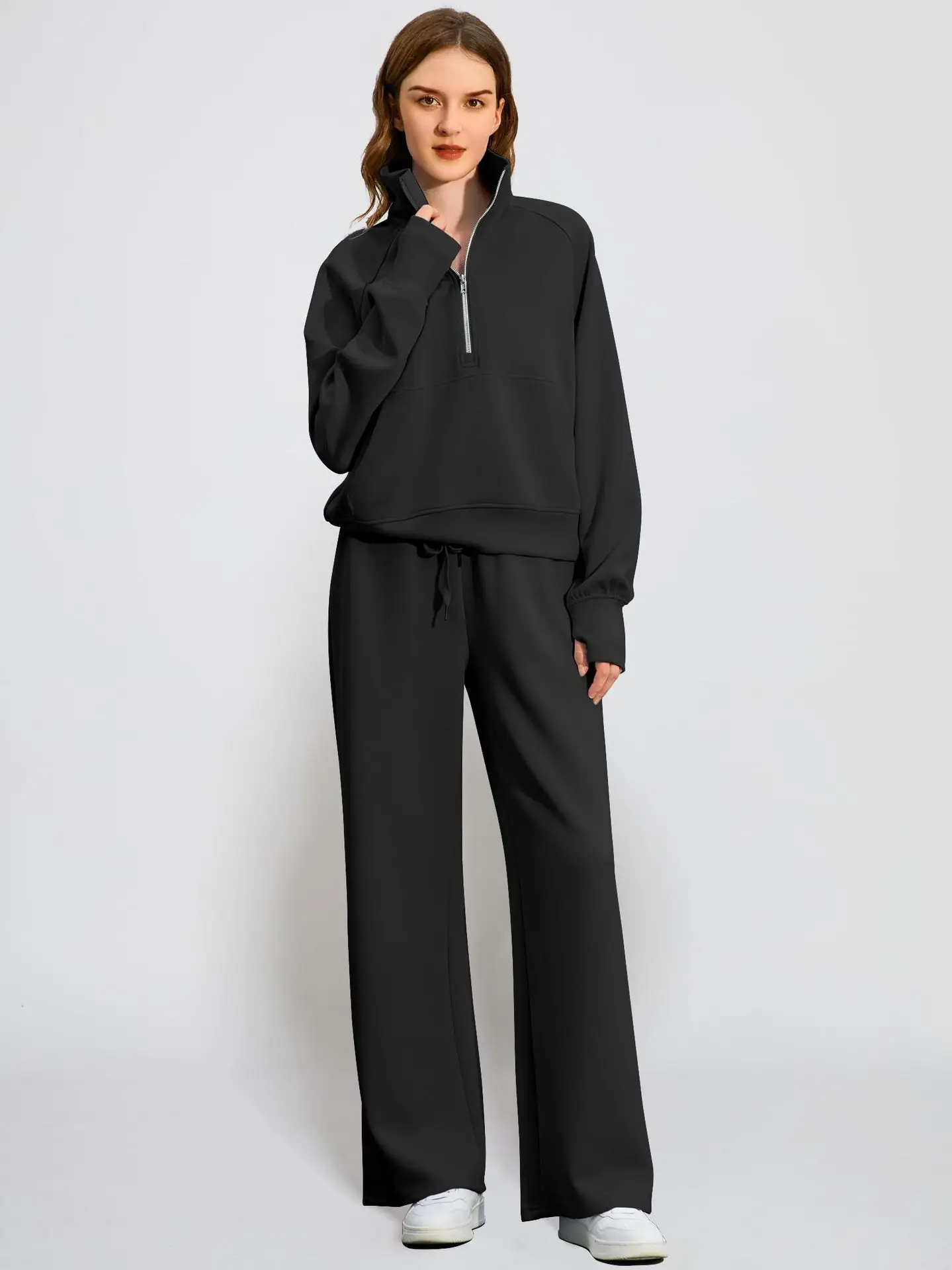 Damski dres komplet bluza i szerokie spodnie Czarny