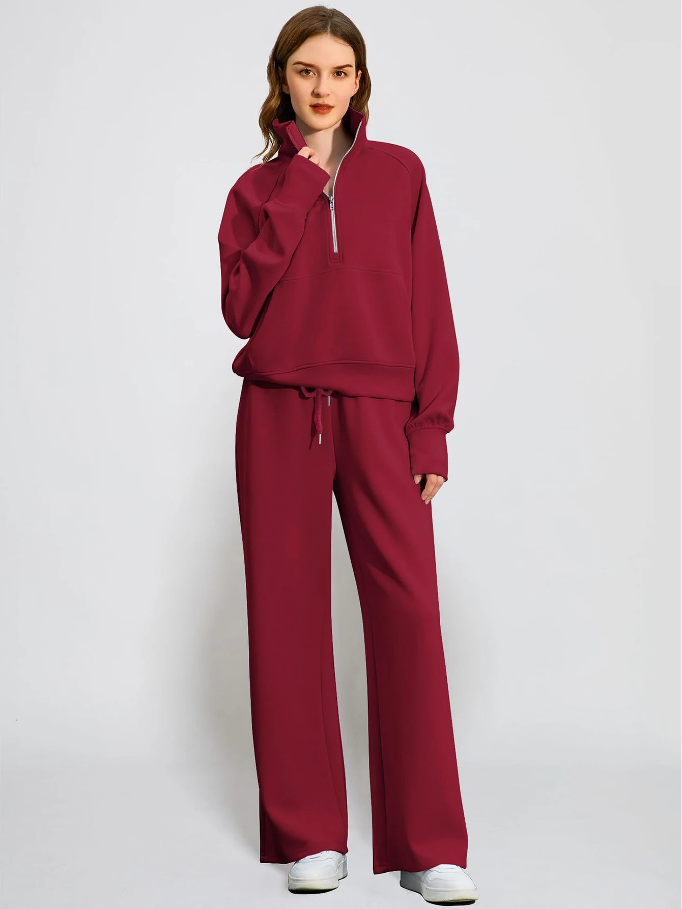 Damski dres komplet bluza i szerokie spodnie Czerwony