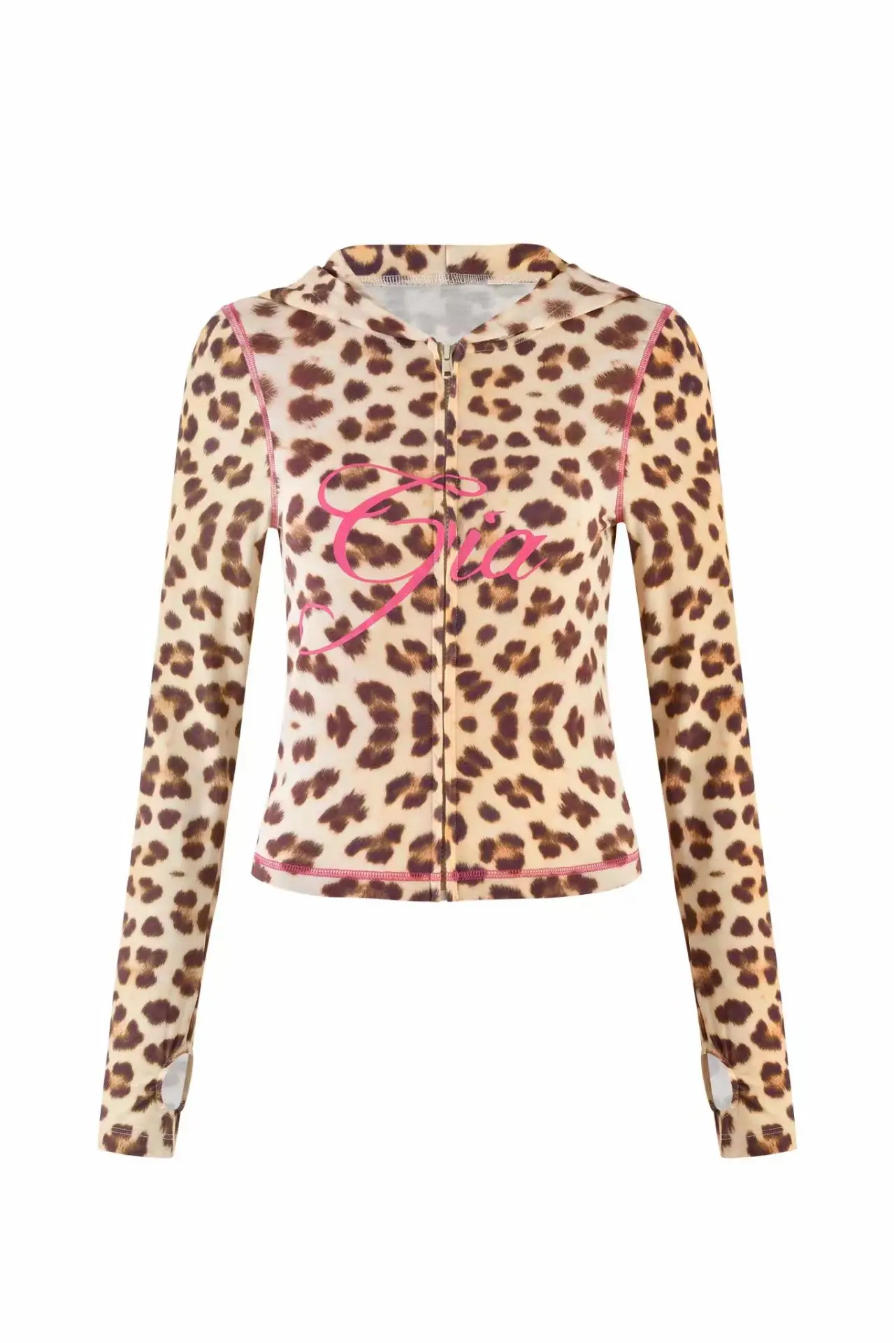 Damski dres welurowy z kapturem i haftem, kurtka i spodnie Leopard top