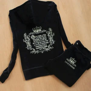 Damski dres z kapturem i spodnie z kryształkami w stylu Y2K Haftowany napis