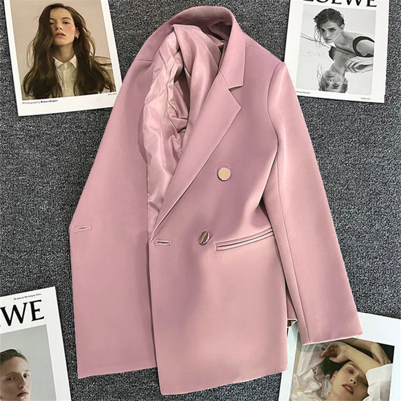 Damski dwurzędowy żakiet blazer w stylu biurowym Różowy