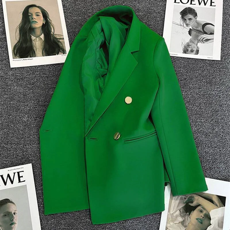 Damski dwurzędowy żakiet blazer w stylu biurowym Szmaragdowy zielony