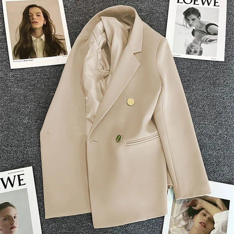 Damski dwurzędowy żakiet blazer w stylu biurowym żółto imbirowy