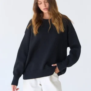 Damski gruby sweter oversize z dzianiny na zimę Czarny