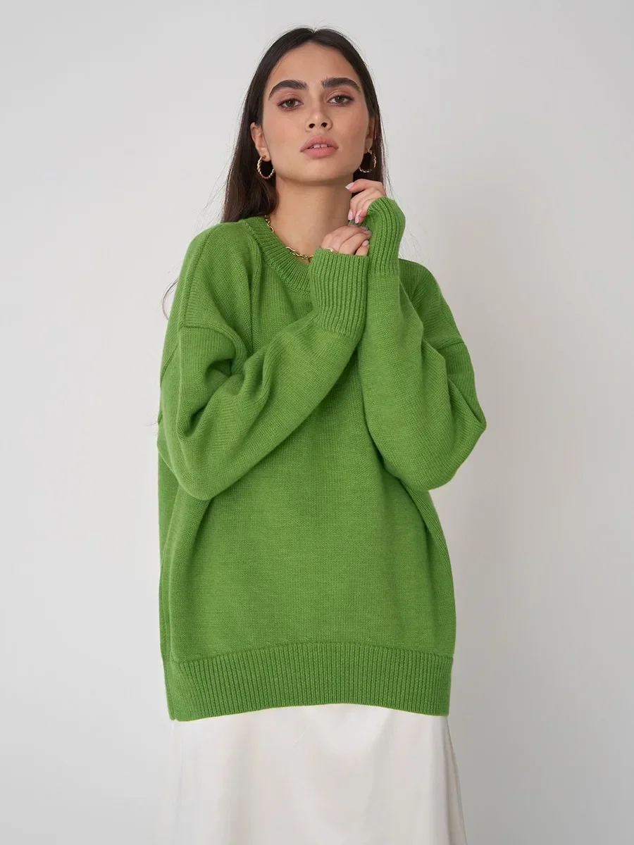 Damski gruby sweter oversize z dzianiny na zimę Jasny zielony