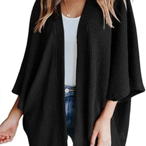 Damski kardigan z dzianiny waflowej plus size Yd63