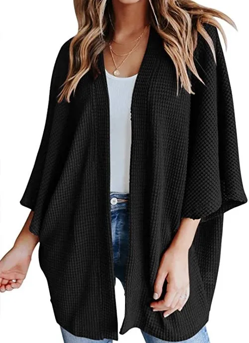 Damski kardigan z dzianiny waflowej plus size Yd63