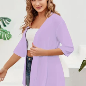 Elegancki damski kardigan plus size z rękawem 3/4 Fioletowy