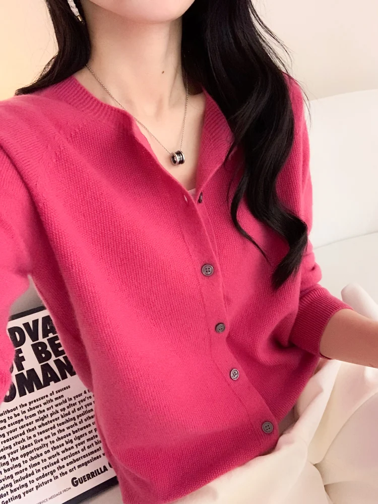 Damski sweter kardigan ze 100% wełny merino Shu mei hong