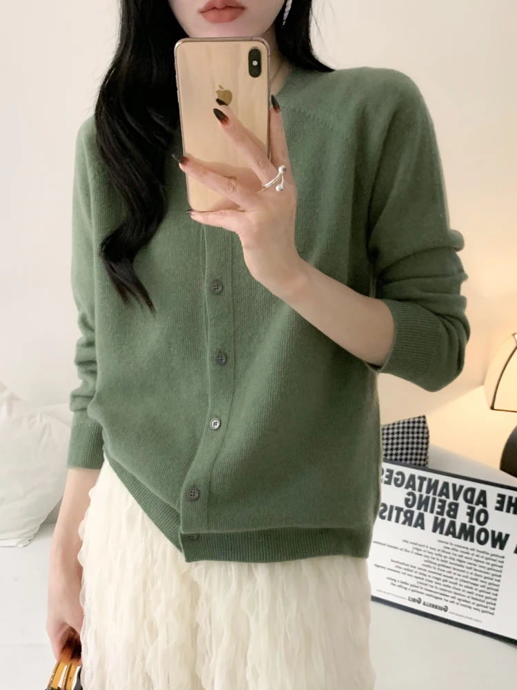 Damski sweter kardigan ze 100% wełny merino Song shi lv