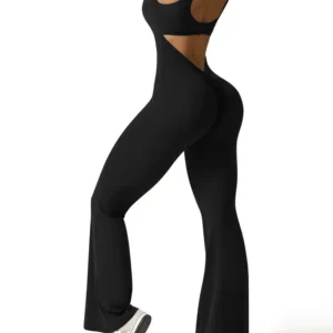 Damski kombinezon fitness z odkrytymi plecami Czarny
