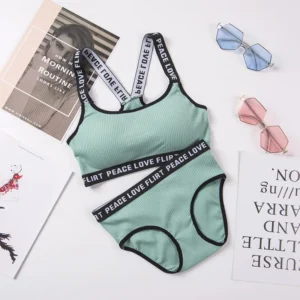 Damski komplet bielizny bawełnianej w paski bralette z majtkami Zielony
