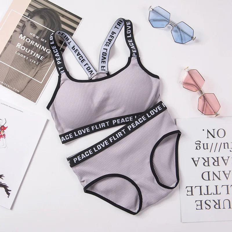 Damski komplet bielizny bawełnianej w paski bralette z majtkami Szary