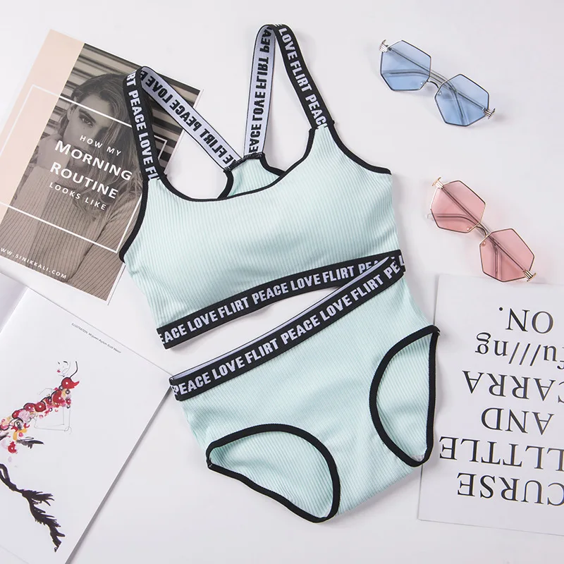 Damski komplet bielizny bawełnianej w paski bralette z majtkami Niebieski