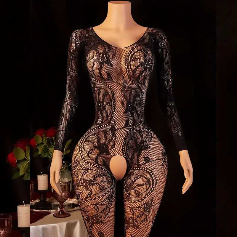 Damski seksowny komplet bielizny z siatki w panterkę 23black
