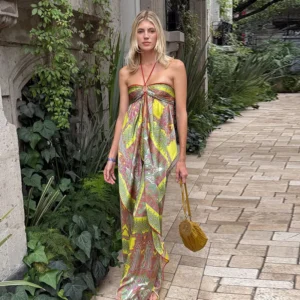 Damski komplet boho top na szyję i szerokie spodnie Jak na zdjęciu