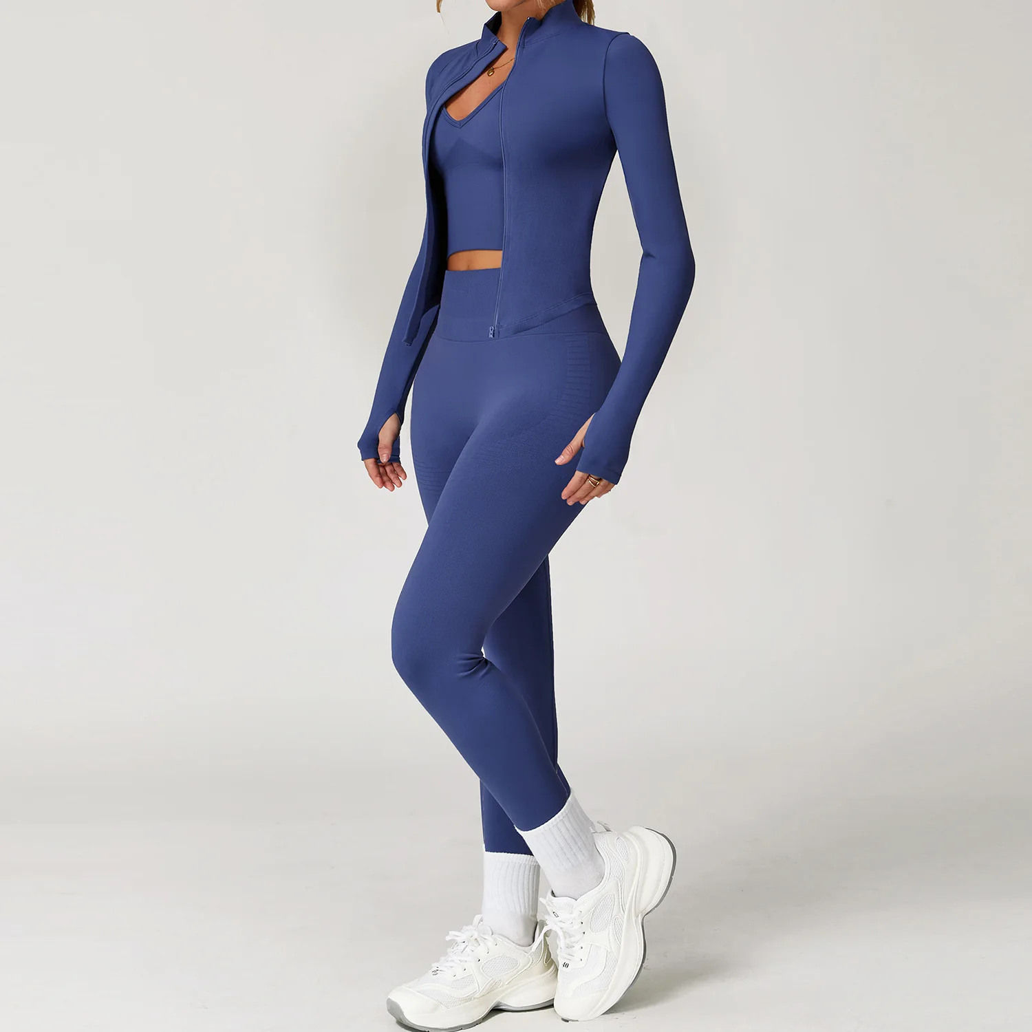 Damski komplet do jogi i fitnessu legginsy i top Fioletowy