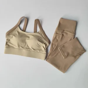 Damski komplet do jogi: top sportowy i legginsy Khaki