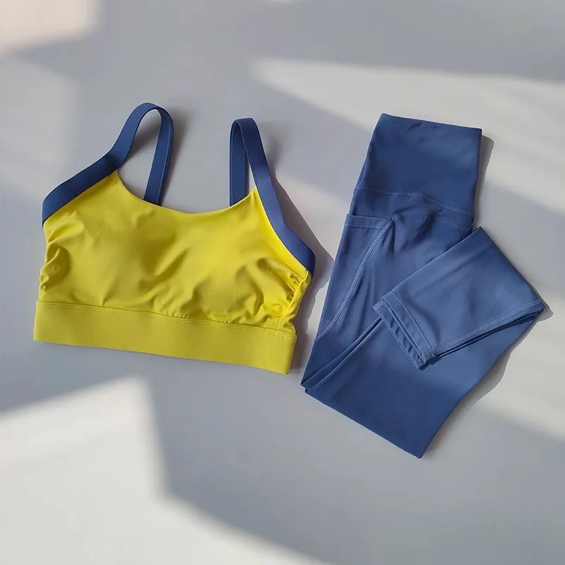 Damski komplet do jogi: top sportowy i legginsy Żółty