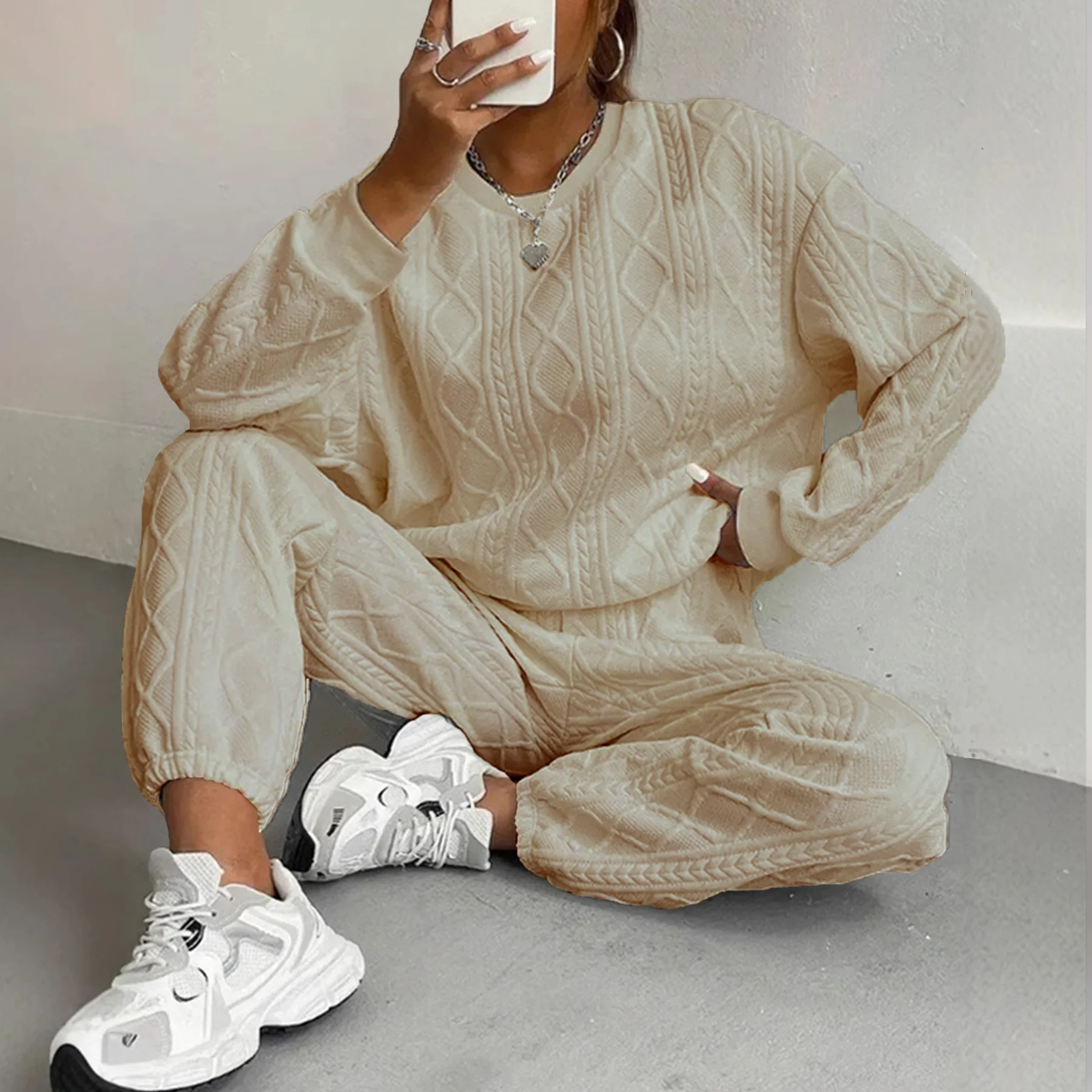 Damski komplet dresowy bluza i spodnie w stylu Y2K Khaki