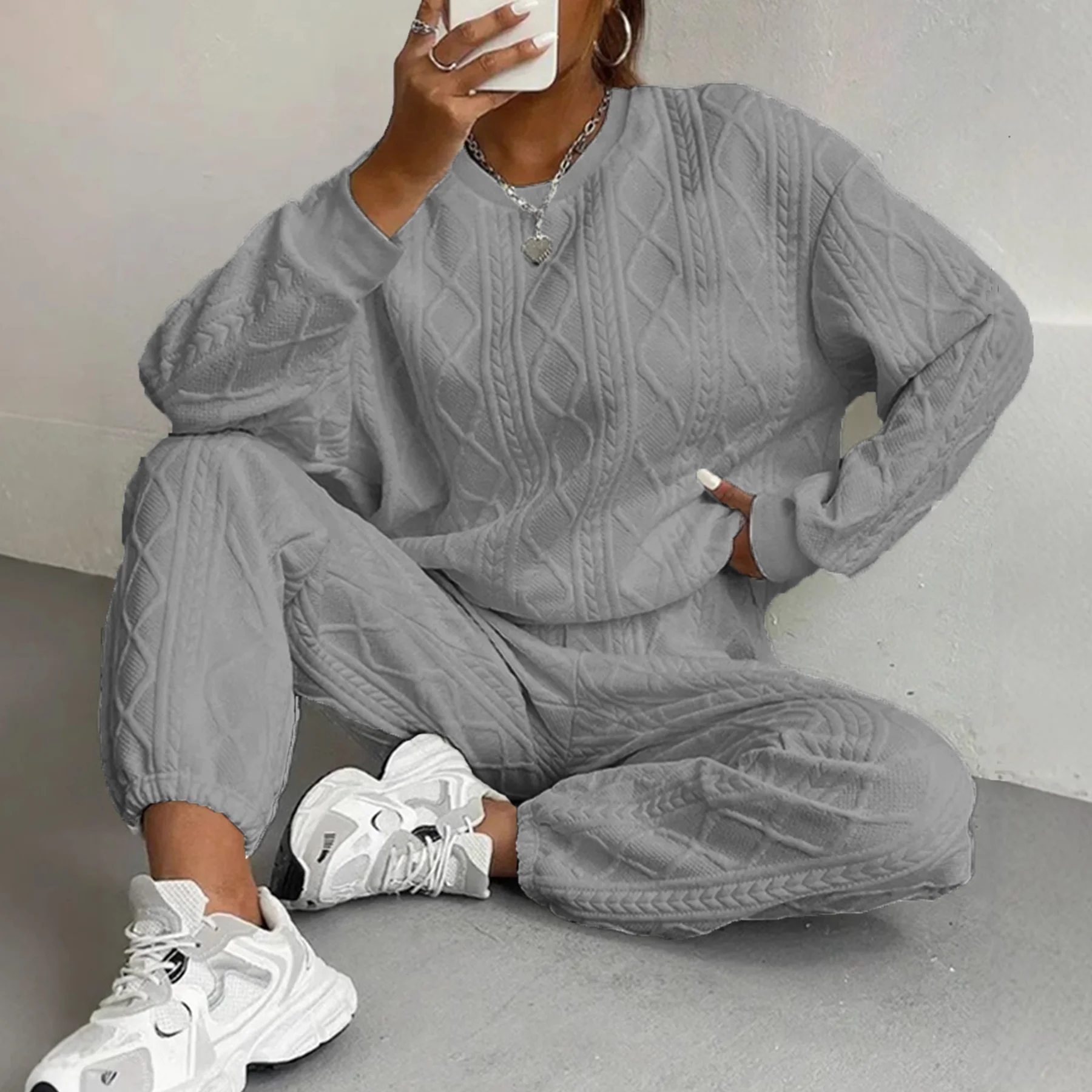 Damski komplet dresowy bluza i spodnie w stylu Y2K Szary