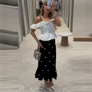 Damski letni komplet w groszki - top i plisowana spódnica na wakacje Polka dot skirt