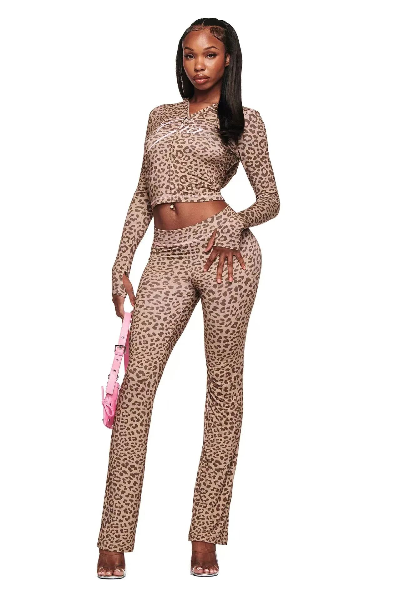 Damski komplet z kapturem żakiet i spodnie Brownleopard pants
