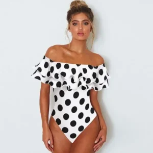 Damski jednoczęściowy kostium kąpielowy z falbaną plus size Beżowy