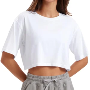 Damski krótki top crop tee z okrągłym dekoltem na lato Biały