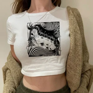Damski krótki top y2k z nadrukiem w stylu streetwear 62330