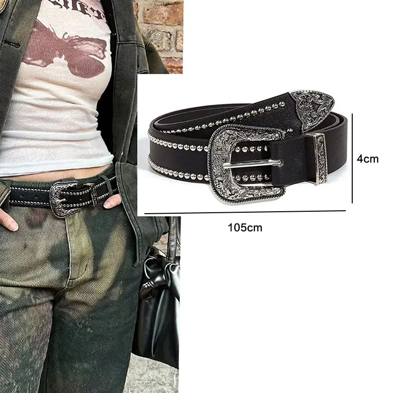 Damski pasek punkowy z ćwiekami i nabojami w stylu gotyckim Czarny