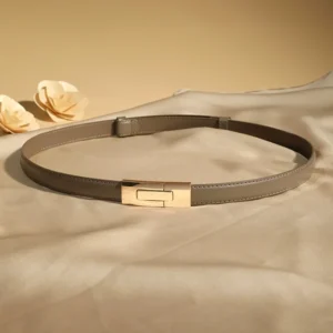 Damski pasek ze skóry naturalnej 1,8 cm - cienki, ze złotą klamrą żółty