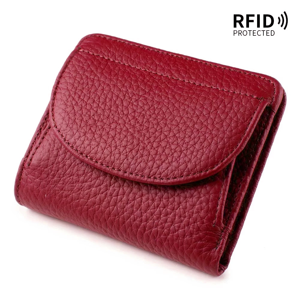 Damski portfel skórzany mini z ochroną RFID Bordowy